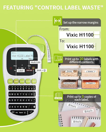 Vixic Label Maker Machine with-Tape, H1100 Handheld Label Maker Waterproof-Labels Portable Labeler Backlit Screen for Home School Office Organization Gifts, Multiple Fonts Symbols Borders Easy to Use
