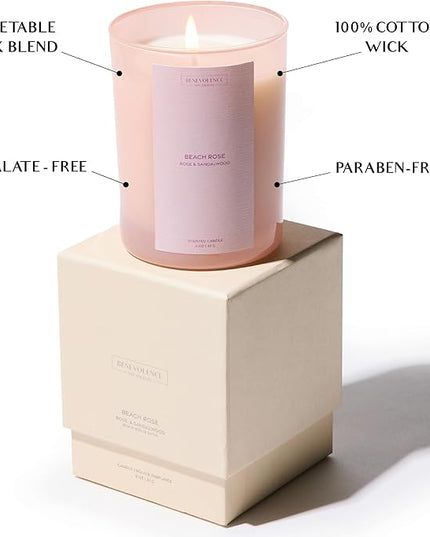 Benevolence LA Beach Rose Gift Box | Candle, Room Spray & Reed Diffuser | Rose & Sandalwood | Elegant Home Fragrance | Ready for Gifting | Gift Set for Women