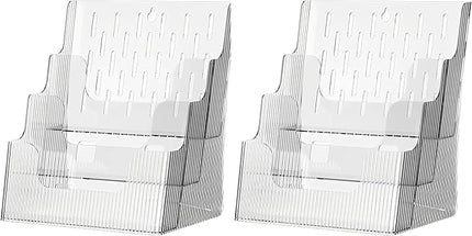 Gagee 2 Pack Brochure Display Stand or Wall Mount 8.5 x 11 inch,3 Tier Magazine Holder,Clear Stands for Display Literature,Brochures,Pamphlet,Flyer,Paper Document