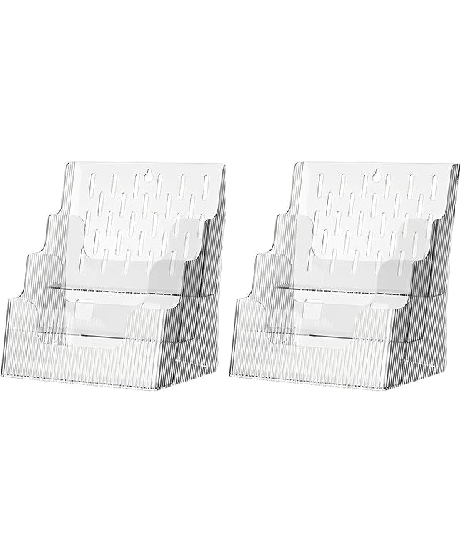 Gagee 2 Pack Brochure Display Stand or Wall Mount 8.5 x 11 inch,3 Tier Magazine Holder,Clear Stands for Display Literature,Brochures,Pamphlet,Flyer,Paper Document