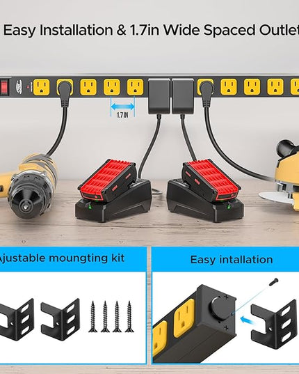 Mountable Long Power Strip, 2100 Joules Heavy Duty Surge Protector Power Strip, Slim Metal Power Bar with 6ft 14AWG Cord, 12-Outlet, ETL Listed,for Wall Mount, Under Desk, Garage, Workshop, and Office