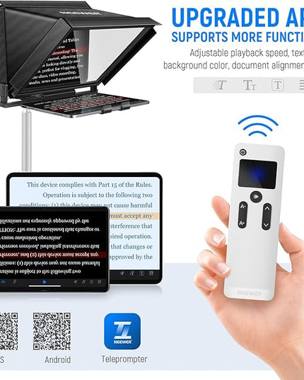 NEEWER X12 14" Aluminum Alloy Teleprompter Compatible with iPhone iPad DSLR Cameras Phone Tablet with Remote Control Carry Case Cleaning Cloth, APP Control for iOS/Android Online Teaching/Streaming