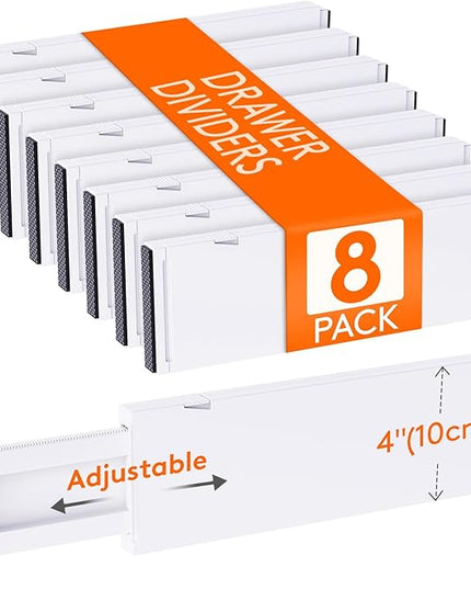 Lifewit 8 Pack Drawer Dividers Plastic 4" High, 13.5-22" Adjustable Drawer Organizers for Clothes, Expandable Dresser Separators in Bedroom/Bathroom/Kitchen/Fridge/Office Organization and Storage