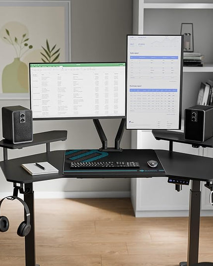 EUREKA ERGONOMIC Aero 55 Inch W Shaped Electric Standing Desk, Height Adjustable Computer Gaming Desk with LED Monitor Shelf, Mouse Pad, Headphone Hook, Cup Holder, Carbon Black