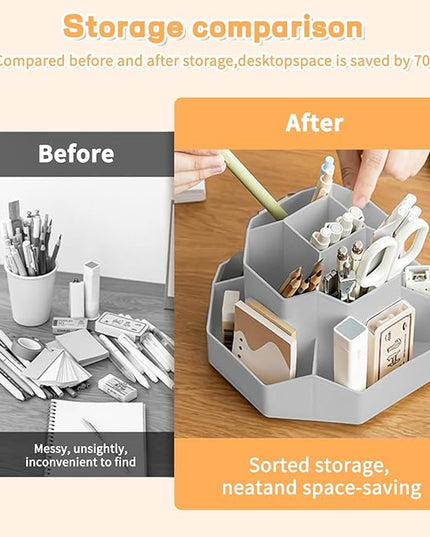 Pencil Pen Holder for Desk,9 Slots 360 Degree Rotating Desk Organizers,Desktop Storage Stationery Supplies Organizer, Cute Pencil Cup Pot For Office, School, Home(Grey)