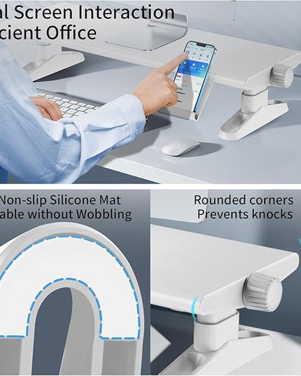 Computer Monitor Stand Riser for Desk,4.5-6.3 Inches Freely Height Adjustable with Cellphone Holder,Multi-Purpose Desktop Organizer Monitor Stands Riser for Computer,Laptop,Printer,TV (White)
