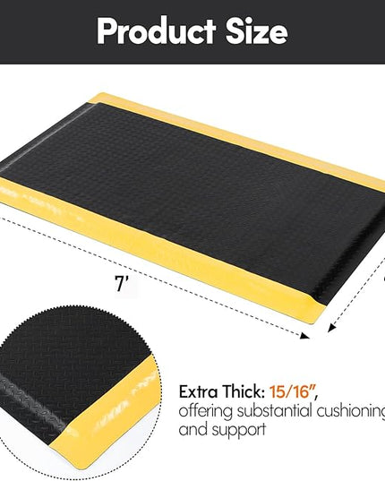 Anti Fatigue Mats Industrial 3' x 7' 15/16" Thick Ergonomic Standing Mat Sponge Base Heavy Duty Commercial Diamond Plate Industrial Floor Mats Helps Relieve Back and Leg Soreness