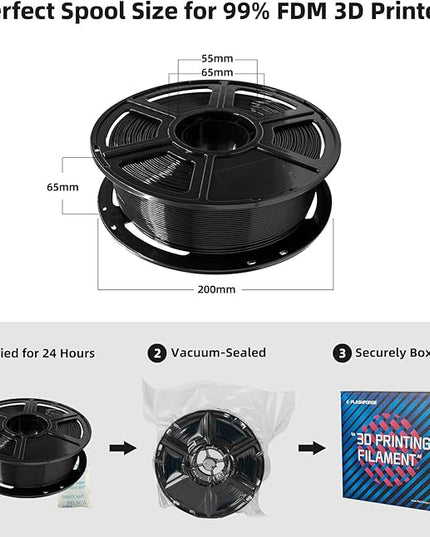 FLASHFORGE PLA Filament 1.75mm, 3D Printer Filament 1kg (2.2lbs) Spool, Dimensional Accuracy +/- 0.02mm, 3D Printing Filament Easy to Use and Fits for Most FDM 3D Printers (Black)