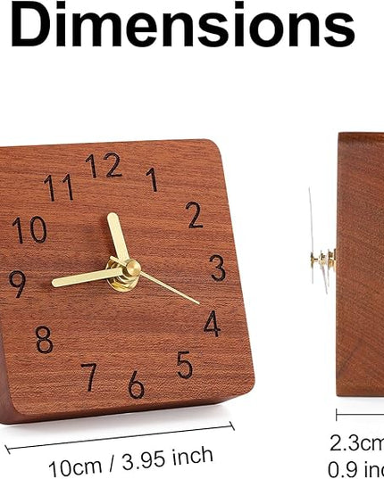 Kattepote Wooden Table Clock on Stand, Decorative Battery Operated Desk and Shelf Clock, Silent Non-Ticking Desktop Clock for Office, Living Room or Bedroom Decor, Square Shape, Sapele Wood