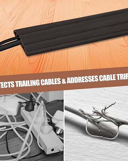 Floor Cord Cover Self Adhesive Cord Hider,3.3FT Cable Management, Extension Strip Protector for Wires, Prevent Cable Trips for Offices, Gyms, Exhibitions Cavity:0.51"(W) x 0.3"(H) Black Wood