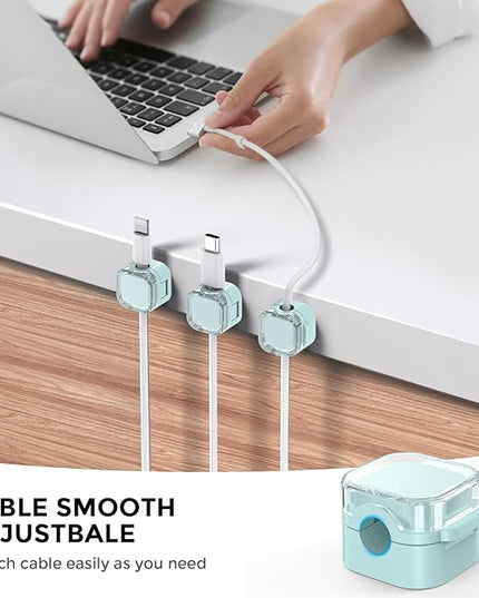 AhaStyle Magnetic Cable Organizer [1s Lock] 6 Pack Cord Cable Holders Clips Strong Adhesive Cable Cord Keeper [Smooth Adjustable] Hide Wire Cord Organizer for Nightstand Kitchen Car Office (Blue)