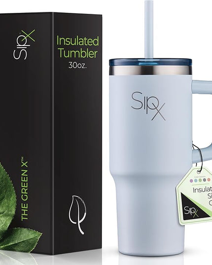 SIPX™ 30 oz Insulated Tumbler with Handle & Straw – Vacuum Insulated Stainless Steel, Leakproof, Cupholder Friendly – Perfect for Iced Coffee, Water & Travel – Blue