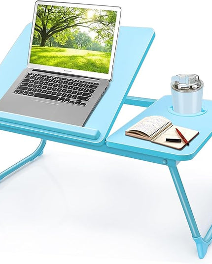 Laptop Desk for Bed Couch,Lap Desk for Laptop,Portable Laptop Stand for Desk,Small Adjustable Laptop Desk,Foldable Bed Table for Laptops and Writing, Bed Tray Table with Cup Holder(Blue)