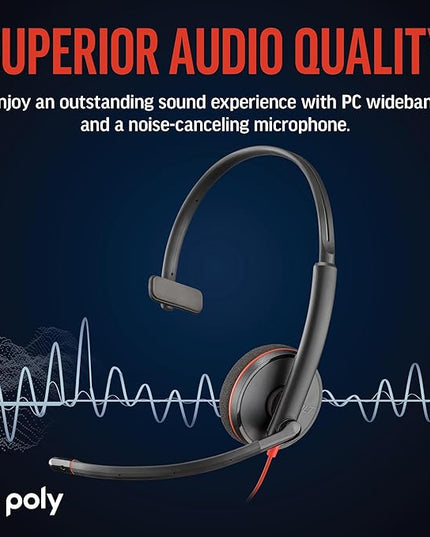 Poly Blackwire 3210 Wired Headset, Noise-Canceling Mic, Single-Ear Design, Connect to PC/Mac via USB-C or USB-A, Works with Teams & Zoom, Amazon Exclusive (9P7X7AA)