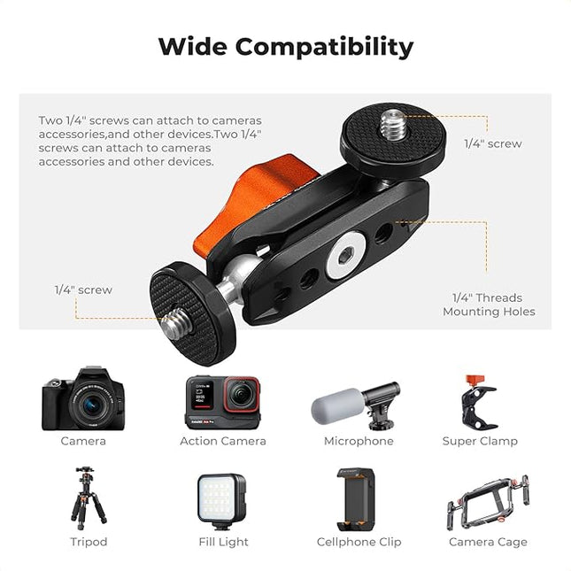 K&F CONCEPT Dual Ball Heads Magic Arm, Articulating Mini Magic Arm with 1/4" Screw, 360° Swivel Aluminum Alloy Camera Monitor Mount Arm for Camera, Light, Microphone, Monitor