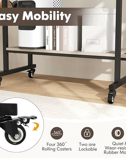 Tangkula Rolling Computer Desk Cart with Keyboard Tray, Mobile Portable Laptop PC Desk with CPU Stand & 3 Hooks for Sofa & Bed, Industrial Small Desk on Wheels for Small Spaces (Grey)