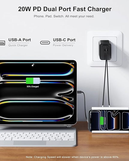 3 Pack Type C Charger, Dual Port USB C Wall Plug 20W PD & QC3.0 USB A Fast Charging Block for Samsung Galaxy S24 S23/S3+/S23 Ultra/S22/S22+/S22 FE/Note 20 Ultra/10, iPhone 16/17 Brick Box(Black)