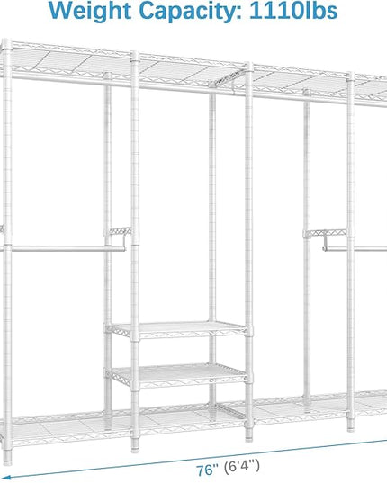 VIPEK V40 Wire Garment Rack Heavy Duty Clothes Racks for Hanging Clothes, Multi-Functional Bedroom Clothing Racks Freestanding Closet Wardrobe Rack, 76" L x 15.7" W x 76.4" H, Max Load 1110lbs, White