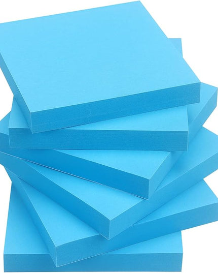 Sticky Notes 3x3 Self-Stick Notes Pads with 6 Bright Colors, Easy to Post for Office, School, Home, 6 Pads/Pack, 100 Sheets/Pad (Blue)