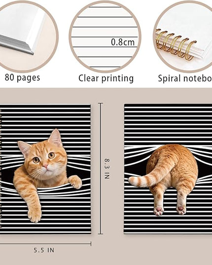 Funny Orange Tabby Cat Notebook Journal, Orange Cat Gifts Notebooks for Women, Pet Lovers Gifts Journal, Black and White Striped Cute Kitten Hardcover Spiral Notebook 5.5x8.3 Inch