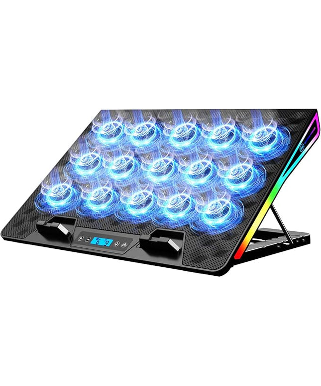 KeiBn Laptop Cooling Pad, Gaming Laptop Fan Cooling Pad with 15 Quiet Fans, RGB Laptop Cooler for 10-17.3 Inch, 4 Height Stands, 2 USB Ports - Blue