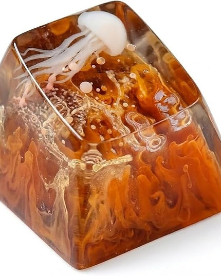 Jellyfish Artisan Keycap Black Orange Ocean Coral R1 SA Profile Custom Sea Creature Keycaps 1U ESC Handmade Gaming Resin Key Cap Cherry MX Switch Compatible Mechanical Keyboard Jellyfish Lover Gift