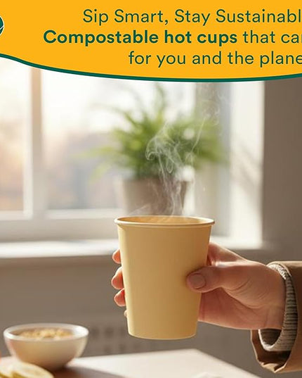 ECO SOUL 200 Pack 8 oz Disposable Coffee Cups Eco-Friendly, Biodegradable, Compostable, Leak-free & Sturdy To Go Hot Drink Travel Bagasse Cup for Tea, Chocolate, Party, Picnic & Cafe, Office & Home