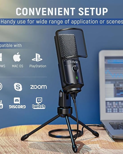 FIFINE Podcast Recording Microphone, PC USB Condenser Microphone for Streaming Vocal Music, Computer Desktop Mic with Mute Button for Windows/Mac OS-K669PRO1