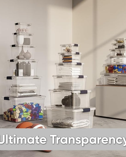 Superio Storage Bins with Lids- 8 Pack, 7.4 Qt Clear Boxes for Organizing, Stackable Plastic Containers- BPA Free, Non-Toxic, Odor Free, Organizer for Home, Office, Dorm