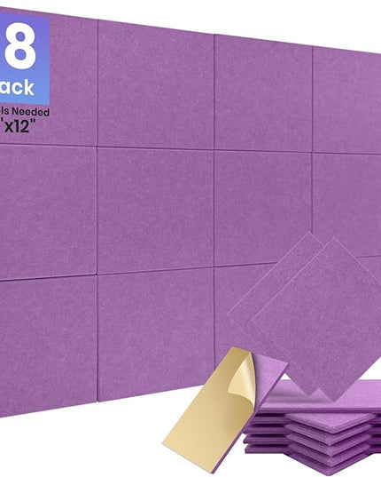 Focusound 18 Pack Sound Proof Panels for Walls, Self-Adhesive Acoustic Panels Sound Absorbing, 12" X 12" X 0.4" High Density Square Soundproof Wall Panels