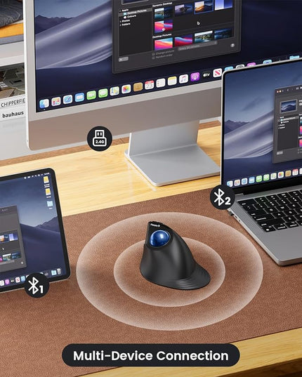 ProtoArc Vertical Wireless Trackball Mouse, EM05 NL Bluetooth Ergonomic Rollerball Mouse Rechargeable Computer Laptop Thumb Mice, 3 Device Connection, Compatible with iPad, Mac, Windows, PC-Blue
