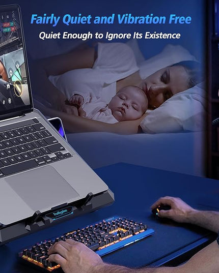 Laptop Cooling Pad with 12 Quiet Fans, Slim Portable for 12-17.3 Inch Laptop Cooler Stand with 5 Height Adjustable, Ergonomic Gaming Cooling Fan Pad with Two USB Ports & Phone Holder (Gear)