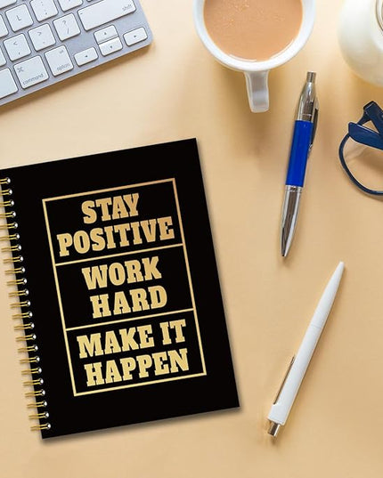 YAZMEEN Inspirational Quote Black Gold Spiral Notebook（160 Pages） Stay Positive Work Hard Make It Happen Blank Hardcover Notebook Encouragement Gift Funny Notebook Gift for Coworker Boss Team Member