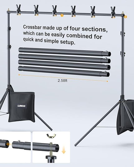 LINCO Backdrop Stand for Parties Kit 10x7 ft Adjustable Back Drop Photography Studio Photo Background Support System with Clamps, Sand Bag, Carrying Bag 4172