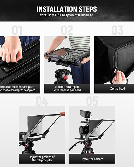 NEEWER Teleprompter X17 II with RT113 Remote/APP Control, 17" HD Beamsplitter All Metal Frame Upgraded Camera Mount QR Plate Compatible with Manfrotto 501PL iPad iPhone, Max Load 44.1Ib, Assembly Free