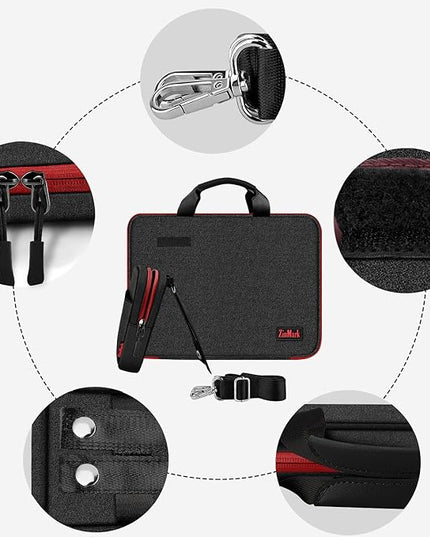 Laptop Case 15.6 Inch Briefcase Military-Grade Protection with Detachable Belt Bag, Compatible All Model of 15-16 Inch MacBook Pro and Most Popular 15.6 Inch Notebooks Chromebooks (Black Red)
