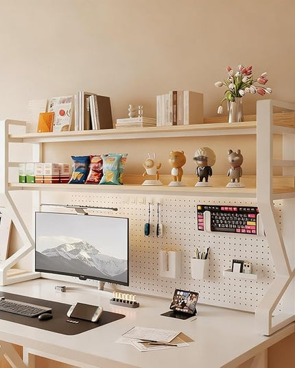 JHDXL Desk Shelf Organizer with Pegboard & Storage Accessories, Space-Saving Desk Storage Shelf, Desktop Shelf Organizer Display Rack, for Dorm, Office(White 2,95 * 73cm/37.4 * 28.7in)