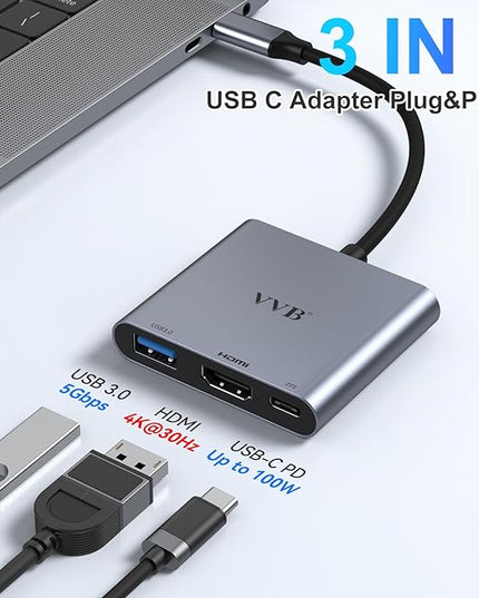USB C to HDMI Adapter,Type C to Adapter Multiport USB-C Hub Digital AV Converter with 4K HDMI,USB3.0,USB C PD Charge Port for iPad Pro/air,MacBook Pro/air,Tablet,Switch,iPhone 15 and More USBC Device