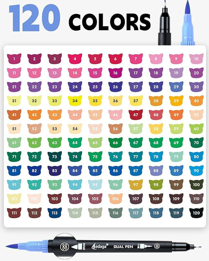 120 Colors Numbered Dual Tip Brush Pens with Free App, Fine and Brush Tips Pens for Adults, Coloring Markers for Coloring Book Bullet Journaling Note Taking Planner Hand Lettering