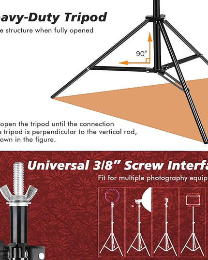 Backdrop Stand, Photo Video Studio 8.5 x10ft Adjustable Background Support System Kit with 2 Sandbag, 6 Backdrop Spring Clamp and Carry Bag for Photoshoot, Parties, Baby Shower, Birthday, Wedding
