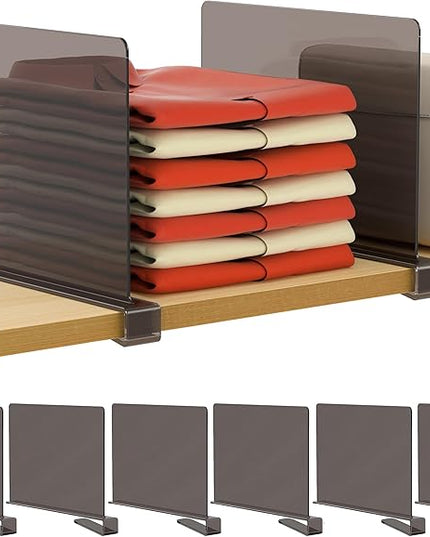 HBlife 6 Pack Grey Shelf Dividers, Vertical Purse Organizer for Closet Perfect for Sweater, Shirts, Handbags in Bedroom and Kitchen, Adjustable Acrylic Bookshelf for Organization