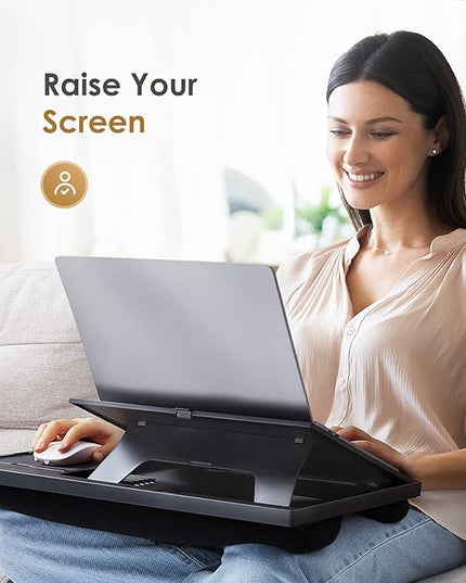 LORYERGO Adjustable Laptop Desk with Cushion, Mouse Pad & Cellphone Slot - Laptop Stand for Bed & Couch, Lap Desk for Home & Office (Black)