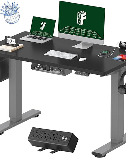 FLEXISPOT EN2 Whole-Piece Standing Desk with Clamp Power Strip, 48 x 24'' Electric Stand Up Height Adjustable Desk with Cable Management (Gray Frame + 48" Black Desktop, 2 Packages)