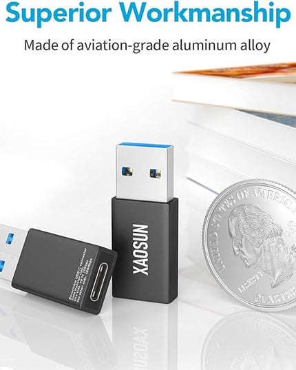 XAOSUN [10Gbps] USB C Female to USB Male Adapter (2-Pack), 3.1 USB A to C Adapter, One-Sided SuperSpeed Data Sync & 100W Fast Charging for iPhone 17/16 Plus Pro Max, Laptop, Charger, Quest Link, etc.