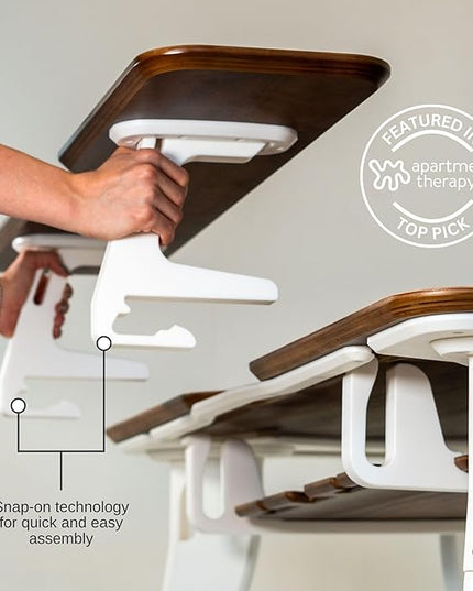 HOEK Desk Bundle, 47.5" x 23", Modular Collapsible Workstation with SNAP Assembly, Monitor Shelf, Under Shelf, Side Hook and Wall Cleat, Portable Folding Computer Desk for Home Office (Walnut/White)