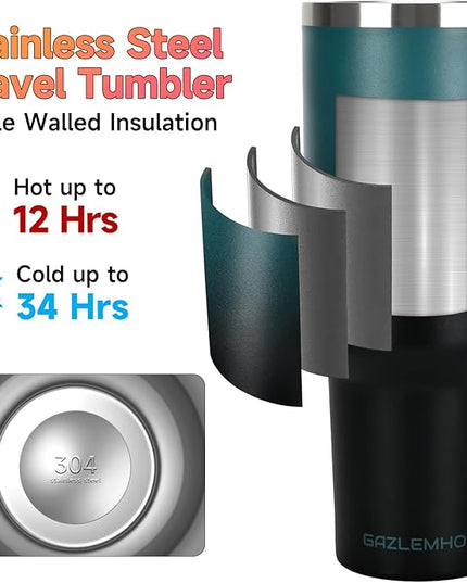 40oz Tumbler with Handle and Straw Spout 2-in-1 Lid, Spill Leak Proof Insulated Travel Cup Traveler Water Mug Keep Cold Hot, Dishwasher Safe Stainless Steel Bottle Gifts for Women Men, Indigo Black
