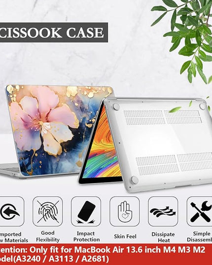 CISSOOK Compatible with MacBook Air 13.6 inch Case M2 M3 M4 Release 2025 2024 2023 2022, Plastic Hard Shell Case Keyboard Cover Screen Film for MacBook Air 13 inch A3240 A3113 A2681, Marble Flower