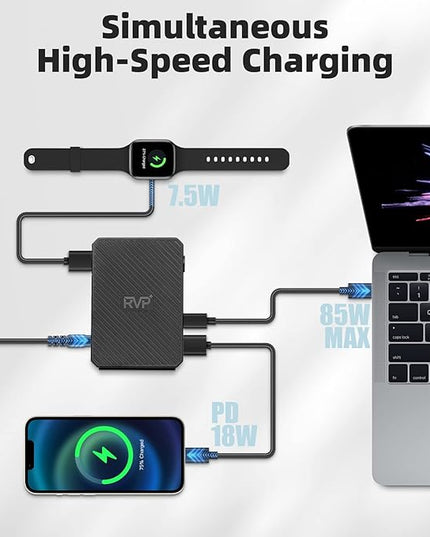 RVP+ USB C Docking Station 3 Monitors, 14-in-1, 10Gbps USB-C, 5Gbps USB 3.0, 85W Laptop-Charging, PD 18W, Triple Display-4K HDMI Dual Monitors & DisplayPort, Gigabit Ethernet, Audio, TF/SD 3.0(RVP-G8)