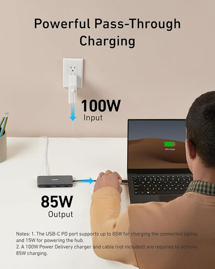 Anker USB C Hub with Ethernet, 8-in-1 Multiport Ethernet Adapter with 4K 60Hz HDMI Port, 85W Power Delivery, 10Gbps USB C and 2 A Data Ports, microSD SD Card Reader, for MacBook Pro/XPS/iPad and More