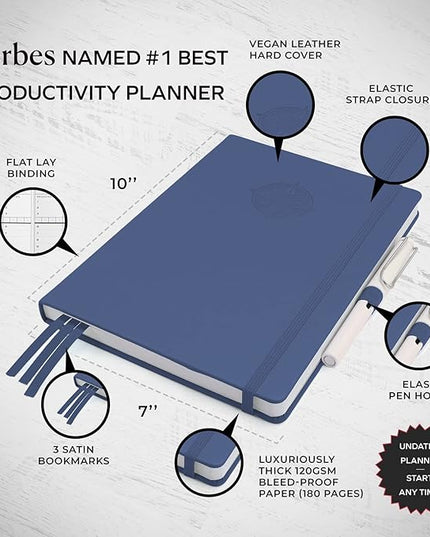 Smart Planner Pro – Undated Daily Planner – Medium B5 – Achieve Goals & Increase Productivity with Weekly, Monthly, Work Sections - Organizer Planner with Back Pocket, 3 Satin Bookmarks & Pen Holder